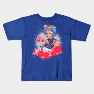 Aqua with Flowers Kids T-Shirt